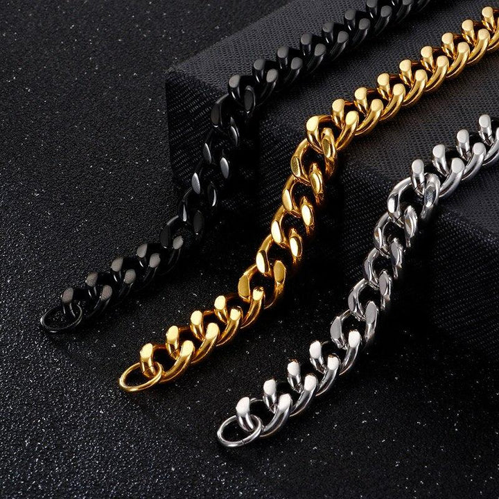 Kalen 11mm Dubai Gold Color Link Bracelet Men 16-24cm Black Cuban Chain Stainless Steel Jewelry.