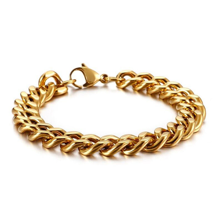 Kalen 11mm Dubai Gold Color Link Bracelet Men 16-24cm Black Cuban Chain Stainless Steel Jewelry.