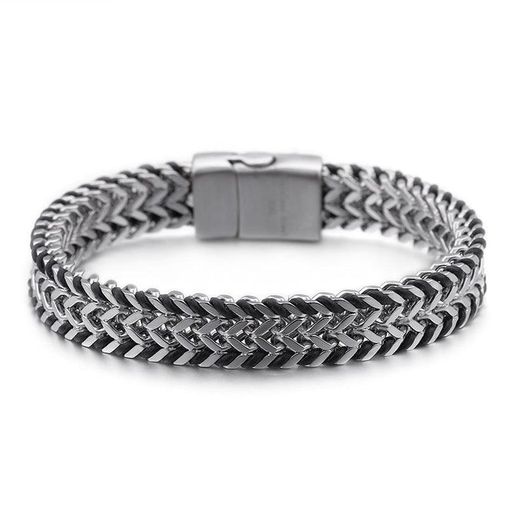 Kalen 11mm Franco Foxtail Link Chain Leather Stainless Steel Bracelet For Men - kalen