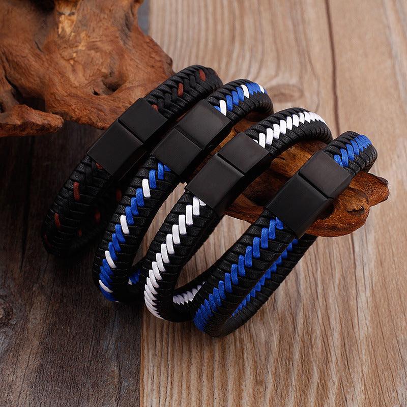 Kalen 11mm Leather Stainless Steel Bracelet For Men - kalen