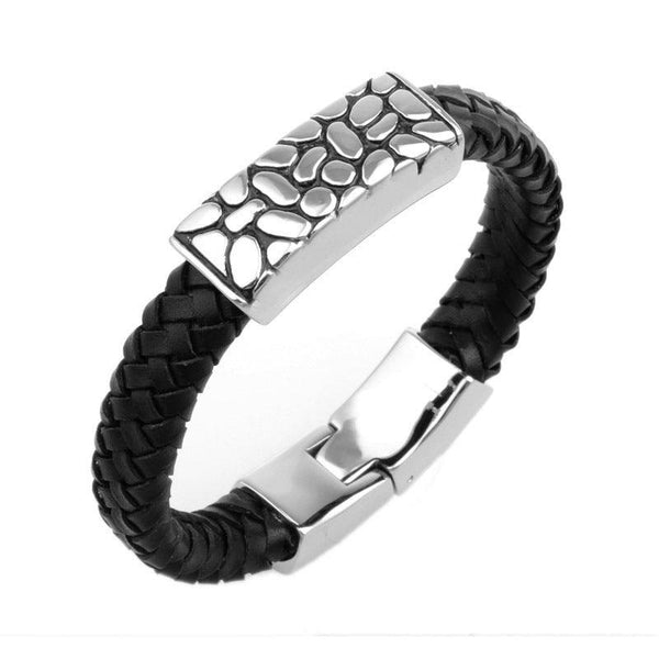 Kalen 11mm Leather Stainless Steel Bracelet For Men - kalen