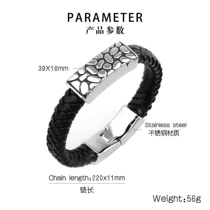 Kalen 11mm Leather Stainless Steel Bracelet For Men - kalen