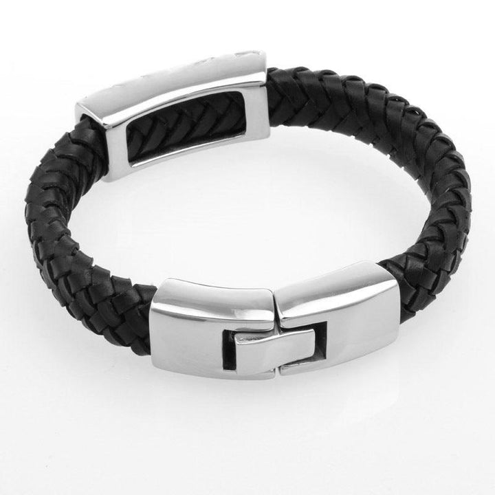 Kalen 11mm Leather Stainless Steel Bracelet For Men - kalen