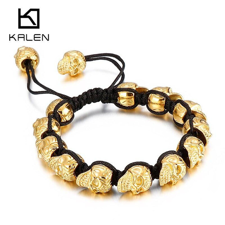 Kalen New Punk Skull Charm Bracelet Men's Stainless Steel Beaded Bracelet Men's Gothic Jewelry 2021.