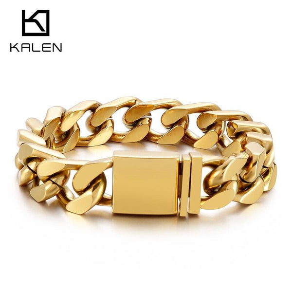 KALEN 12.5mm Stainless Steel Cuba Link Chain Bracelet Men Stainless Steel Trend Party Jewelry.