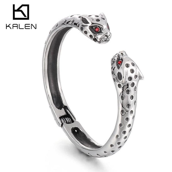 KALEN 12/13mm Vintage Snake Charm Open Bangle With Rubies For Women Stainless Steel Accessories Gift.
