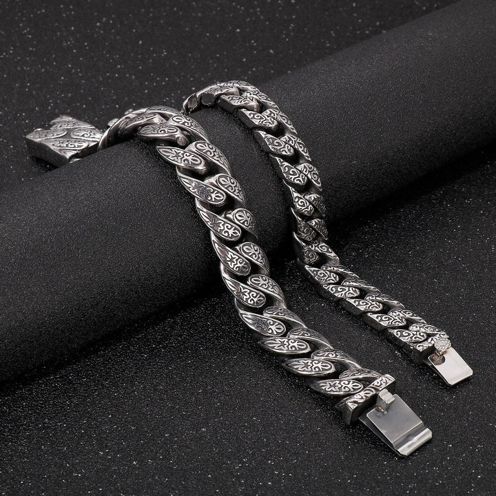 Kalen 12/18mm Punk Retro Totem Curb Cuban Chain Men's Bracelet Stainless Steel Trend Bracelets Wristband Jewelry.