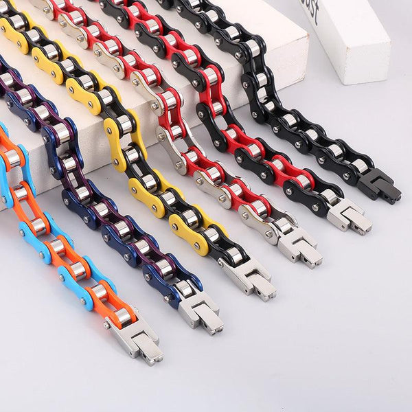 Kalen 12mm Biker Stainless Steel Bicycle Chain Colorful Roller Bracelet for Men - kalen