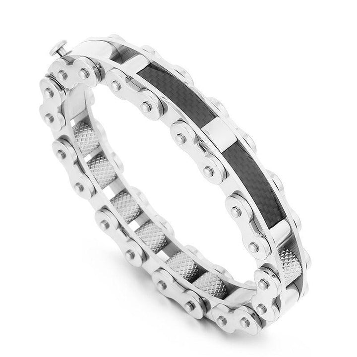 Kalen 12mm Biker Stainless Steel Carbon Fiber Bicycle Chain Bracelet for Men - kalen