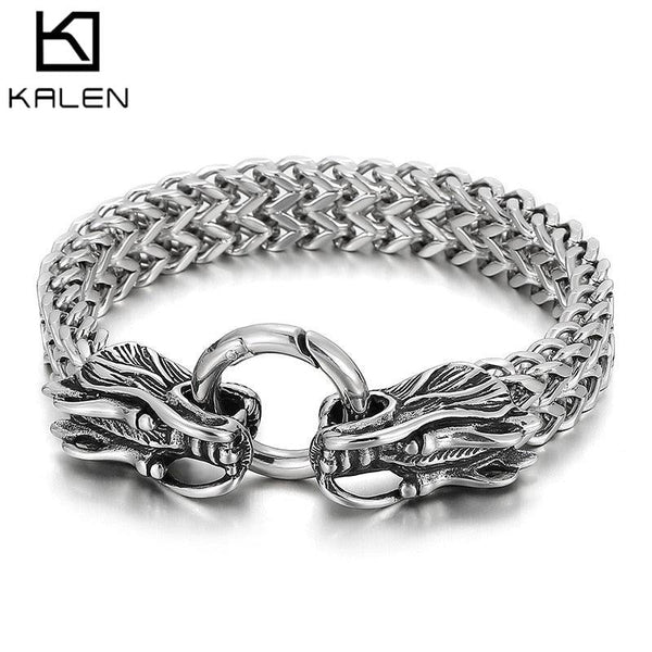 Kalen 12mm Wristband Braided Chain Dragon Men's Stainless Steel Bracelet Punk Style Accessories.