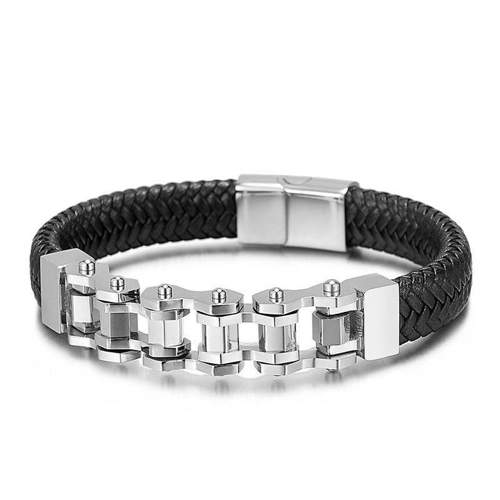 KALEN 12mm Cowhide Leather Stainless Steel 13mm Bicycle Charm Bracelet for Men - kalen
