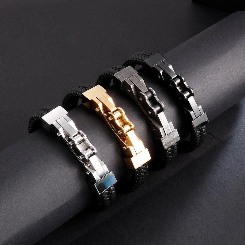 KALEN 12mm Cowhide Leather Stainless Steel 14mm Bicycle Charm Bracelet for Men - kalen