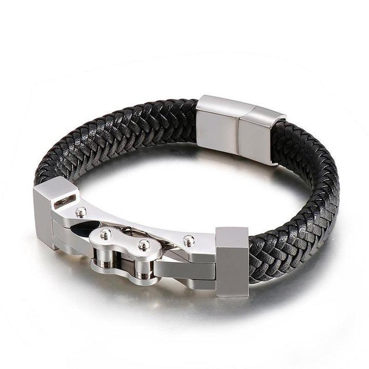 KALEN 12mm Cowhide Leather Stainless Steel 14mm Bicycle Charm Bracelet for Men - kalen