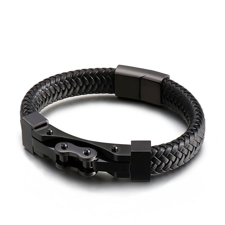 KALEN 12mm Cowhide Leather Stainless Steel 14mm Bicycle Charm Bracelet for Men - kalen