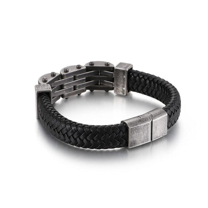 KALEN 12mm Cowhide Leather Stainless Steel 14mm Chain Bracelet for Men - kalen