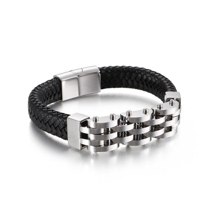 KALEN 12mm Cowhide Leather Stainless Steel 14mm Chain Bracelet for Men - kalen