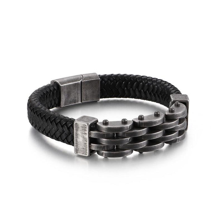 KALEN 12mm Cowhide Leather Stainless Steel 14mm Chain Bracelet for Men - kalen