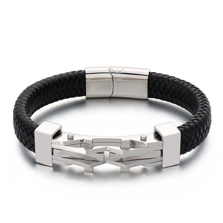 KALEN 12mm Cowhide Leather Stainless Steel 15mm Bicycle Charm Bracelet for Men - kalen