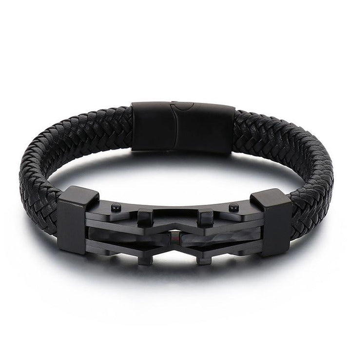KALEN 12mm Cowhide Leather Stainless Steel 15mm Bicycle Charm Bracelet for Men - kalen