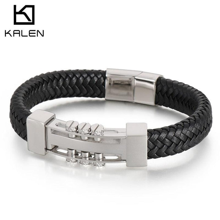 Kalen Trendy Cowhide Stainless Steel Bracelet Screw Accessories High Quality Men's Bracelets Wristband Jewelry.