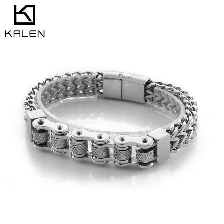 Kalen Bicycle Chain 12mm Braided Link Men's Stainless Steel Bracelet Jewelry Best Gift.