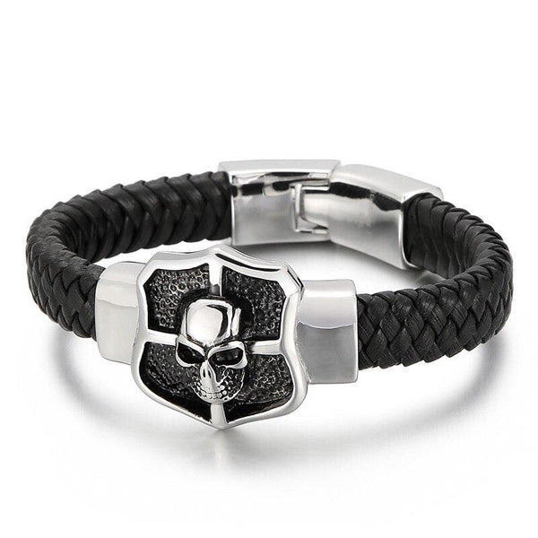 KALEN 22.5cm Fashion Genuine Leather Bracelet Men Stainless Steel Casual Wrap Bracelet Jewelry Accessories.