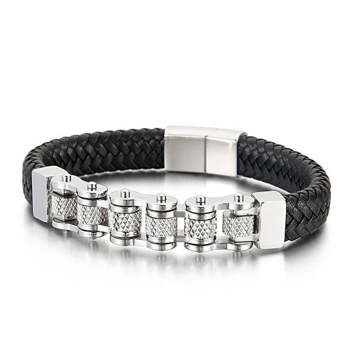 Kalen Bicycle Chain Bracelet Men's Woven Leather Wrapped Charm Fashion Bracelet 21.5cm Jewelry.