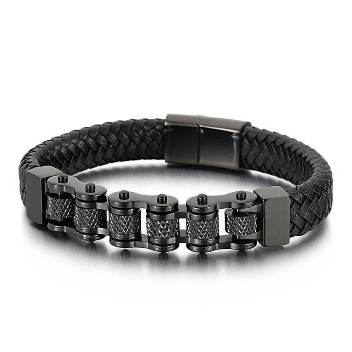 Kalen Bicycle Chain Bracelet Men's Woven Leather Wrapped Charm Fashion Bracelet 21.5cm Jewelry.