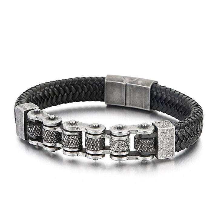 Kalen Bicycle Chain Bracelet Men's Woven Leather Wrapped Charm Fashion Bracelet 21.5cm Jewelry.