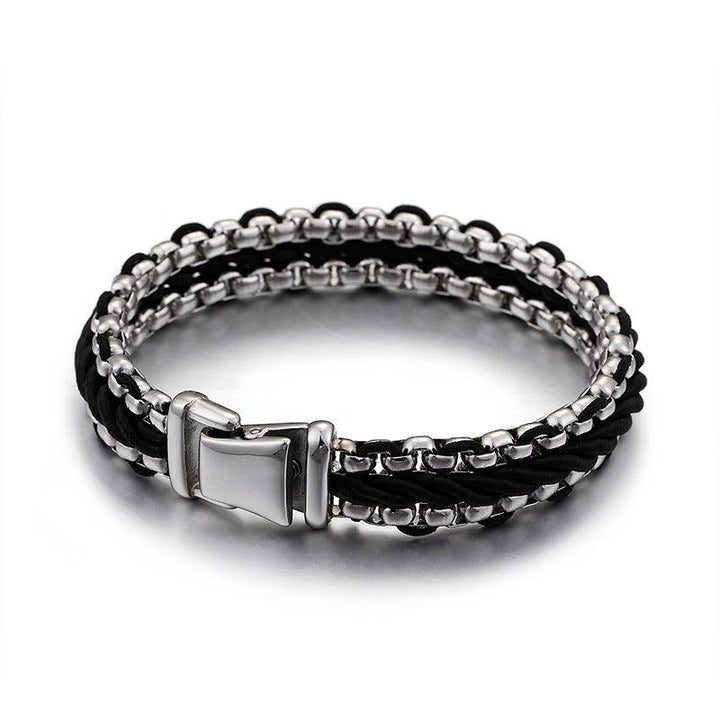 Kalen 12mm Leather Box Chain Stainless Steel Bracelet For Men - kalen