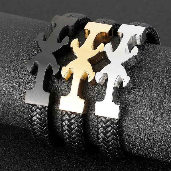 Kalen 12mm Leather Stainless Steel Anchor Charm Bracelet For Men - kalen