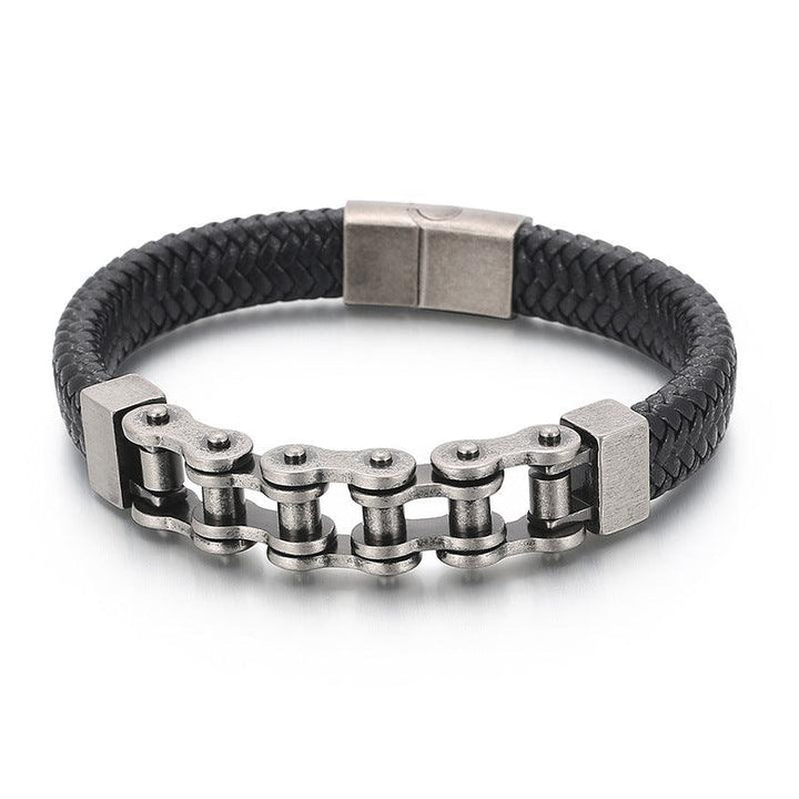 Kalen 12mm Leather Stainless Steel Bicycle Chain Bracelets for Men - kalen