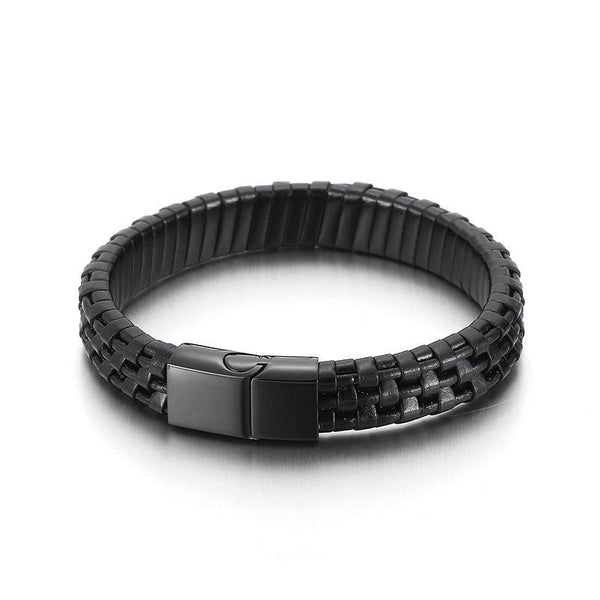 Kalen 12mm Leather Stainless Steel Bracelet For Men - kalen