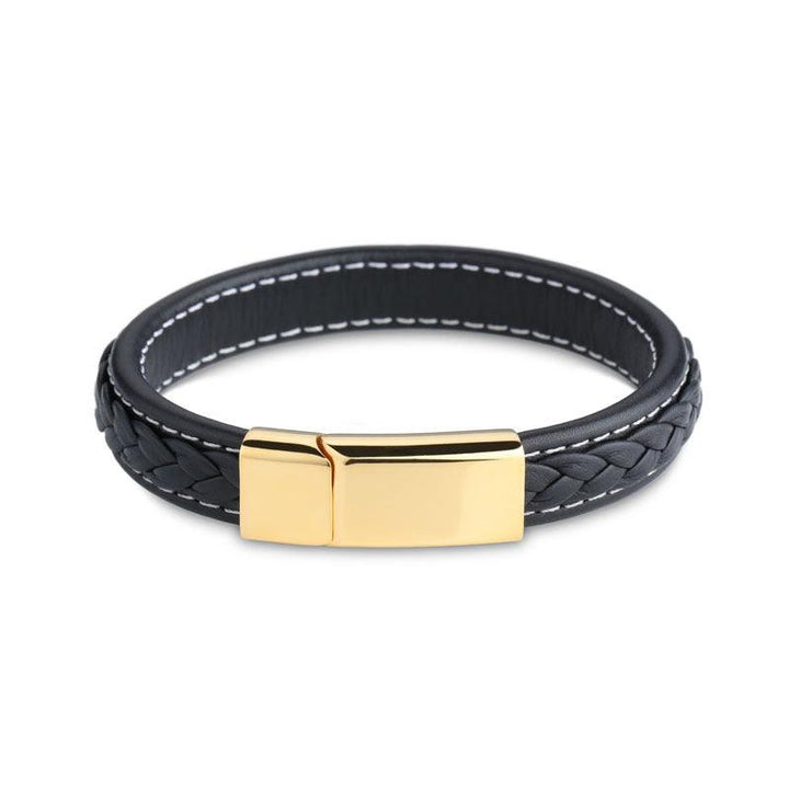 Kalen 12mm Leather Stainless Steel Bracelet For Men - kalen