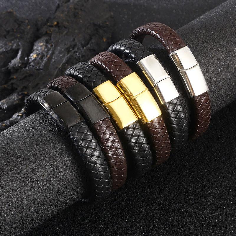 Kalen 12mm Leather Stainless Steel Bracelet For Men - kalen
