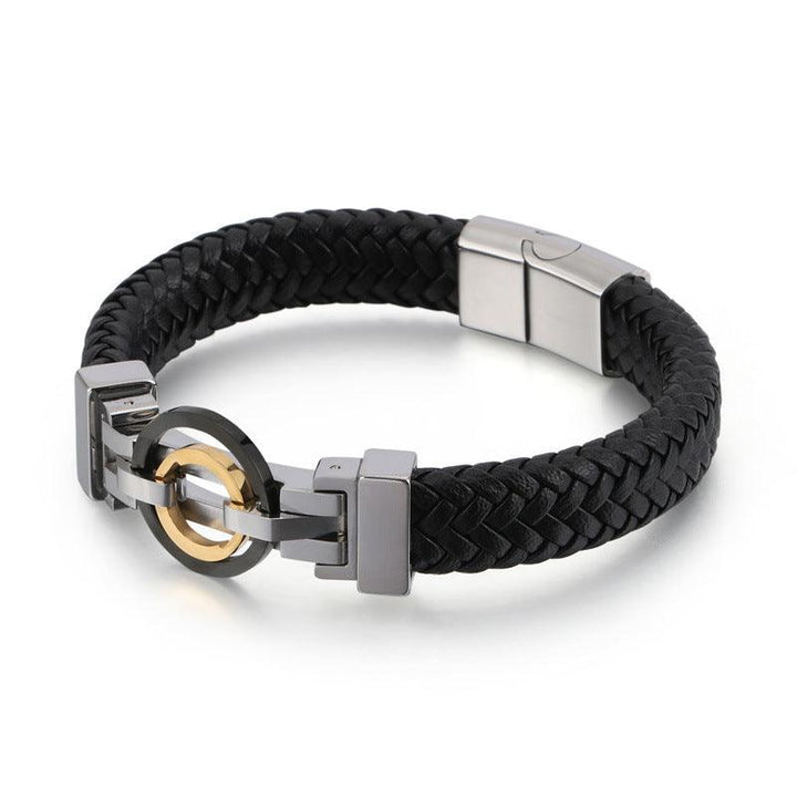 Kalen 12mm Leather Stainless Steel Bracelet For Men - kalen