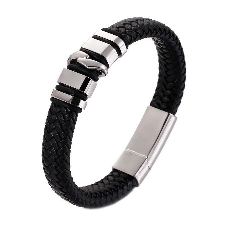 Kalen 12mm Leather Stainless Steel Bracelet For Men - kalen