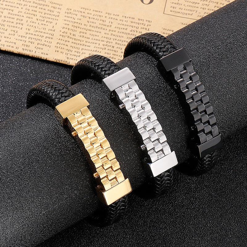 Kalen 12mm Leather Stainless Steel Bracelet For Men - kalen