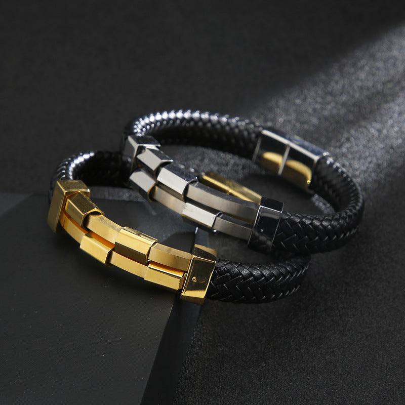 Kalen 12mm Leather Stainless Steel Bracelet For Men - kalen