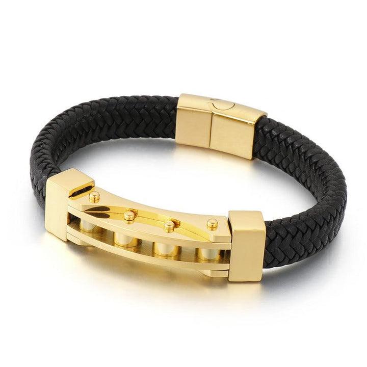 Kalen 12mm Leather Stainless Steel Bracelet For Men - kalen