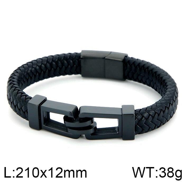 Kalen 12mm Leather Stainless Steel Bracelet For Men - kalen
