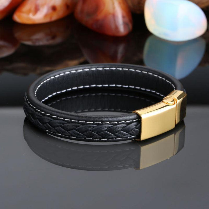 Kalen 12mm Leather Stainless Steel Bracelet For Men - kalen