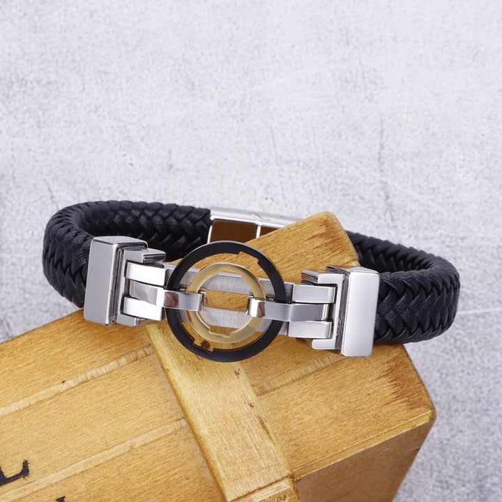 Kalen 12mm Leather Stainless Steel Bracelet For Men - kalen