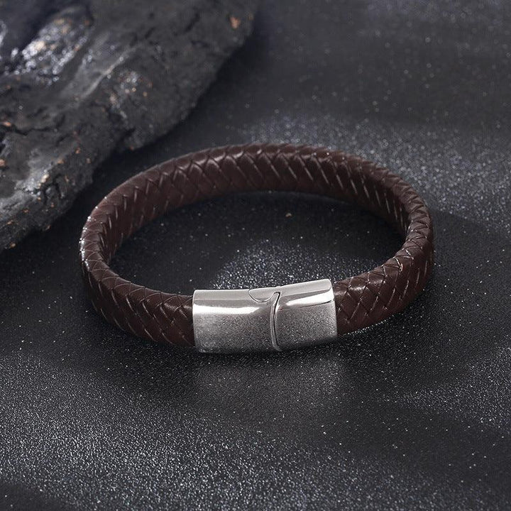 Kalen 12mm Leather Stainless Steel Bracelet For Men - kalen