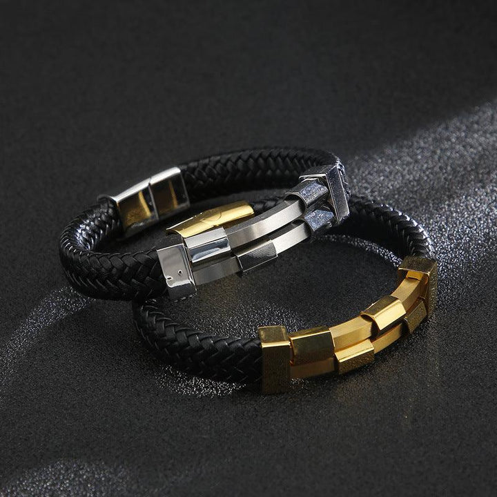 Kalen 12mm Leather Stainless Steel Bracelet For Men - kalen