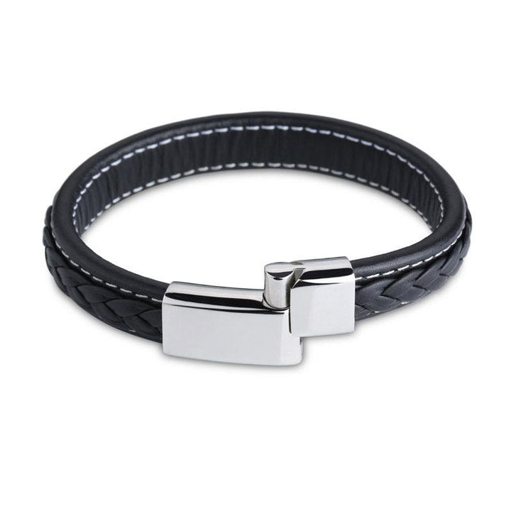 Kalen 12mm Leather Stainless Steel Bracelet For Men - kalen