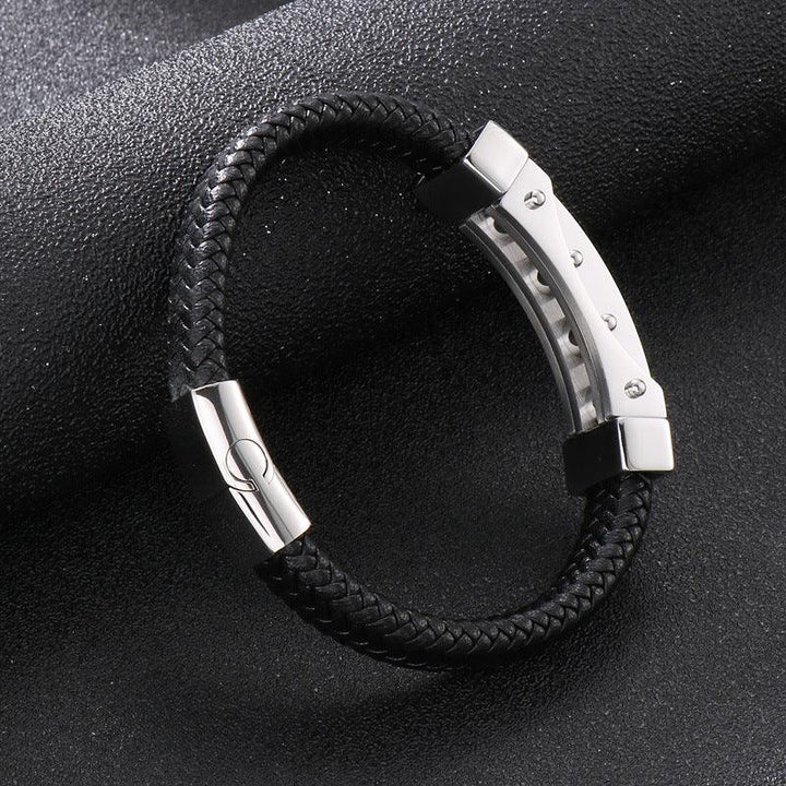 Kalen 12mm Leather Stainless Steel Bracelet For Men - kalen