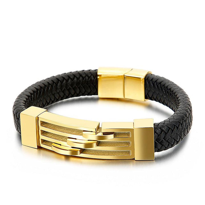 Kalen 12mm Leather Stainless Steel Bracelet For Men - kalen