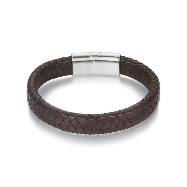 Kalen 12mm Leather Stainless Steel Bracelet For Men - kalen