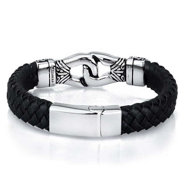 Kalen 12mm Leather Stainless Steel Bracelet For Men - kalen